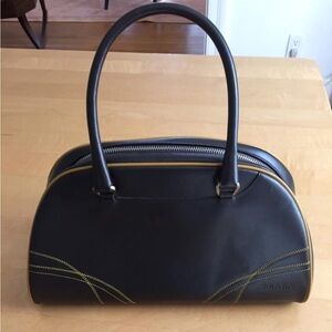 PRADA Rare Boston Bowling Bag in Brown Leather with Contrast